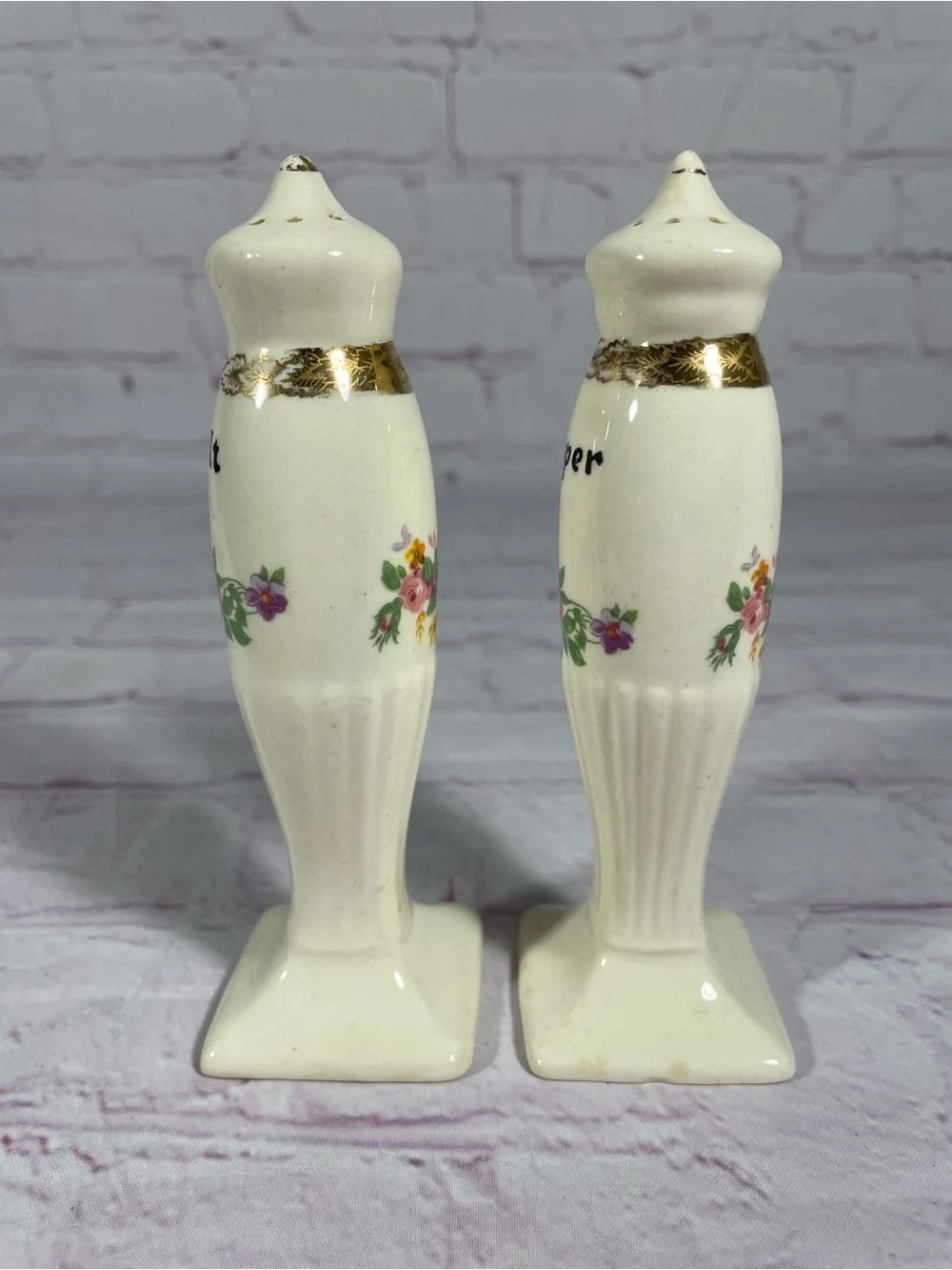 Vintage 1930’s Fluted Column Style Floral Porcelain Salt and Pepper Shaker Pair